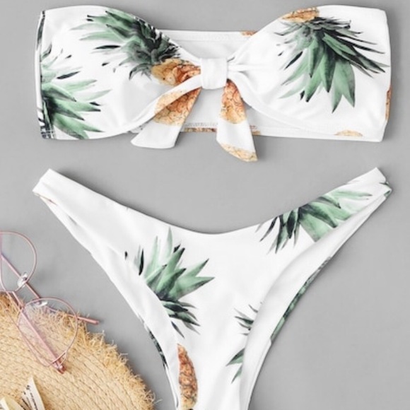 LAST ONE Pineapple Bandeau High Leg Bikini - Picture 2 of 7
